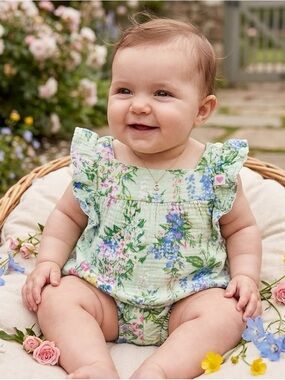 George Pastel Green Floral Ruffle Dress with Bloomer 3-6 months